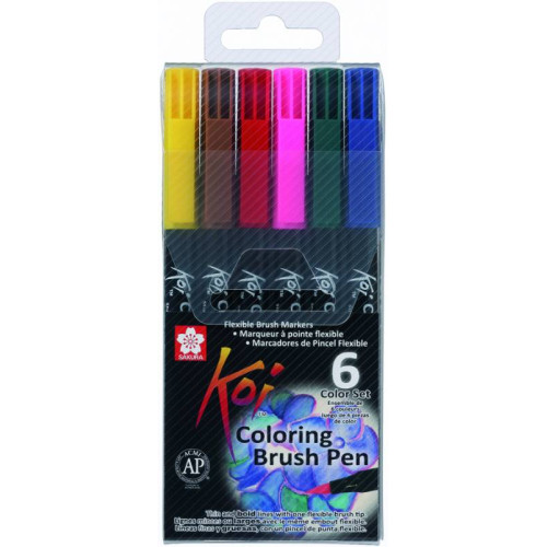 Набор маркеров Koi Coloring Brush Pen 6 цв Sakura