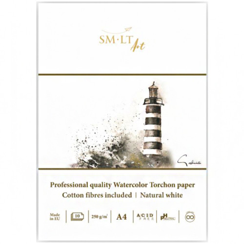 Склейка для акварели PRO CREATE Torchon А4, 250г/м2, 10л, белая бумага, SMILTAINIS