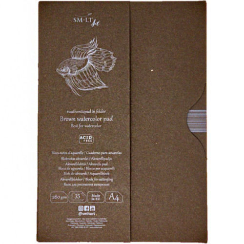 Склейка для акварели в папке AUTHENTIC, A4, 280г/м2, 35л, коричневый цвет, SMILTAINIS