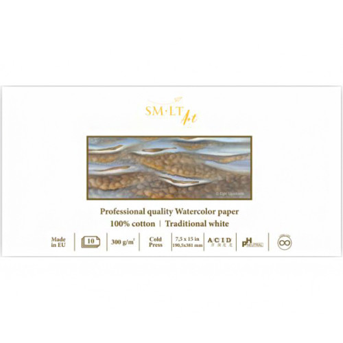 Склейка для акварели PRO CREATE Panoramic (19*38см), 300г/м2, 10л, белая бумага, SMILTAINIS
