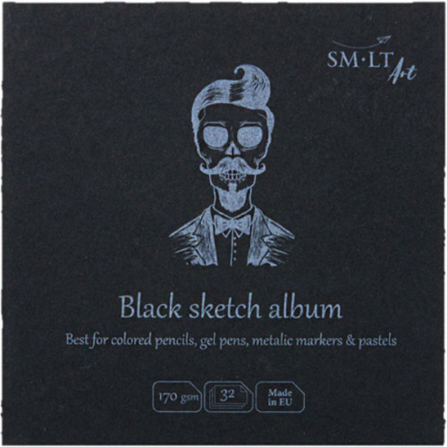 Альбом для рисунка AUTHENTIC (black) Layflat 14х14см, 170 г/м2, 32 л, черная бумага, SMILTAINIS
