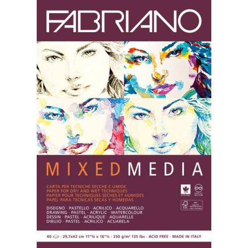 Склейка для смешанных техник Mixed Media А3, 250г/м2, 40л, Fabriano