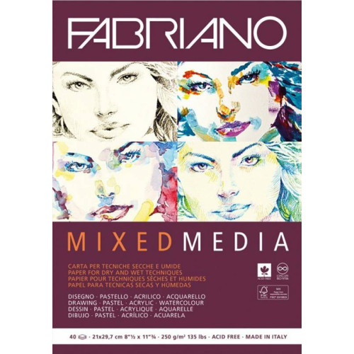 Склейка для смешанных техник Mixed Media А4, 250г/м2, 40л, Fabriano