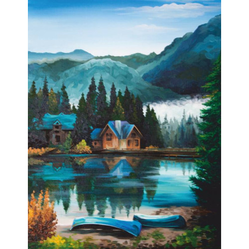 Набор, техника акриловая живопись по контурам, картина Дом в горах, ROSA TALENT