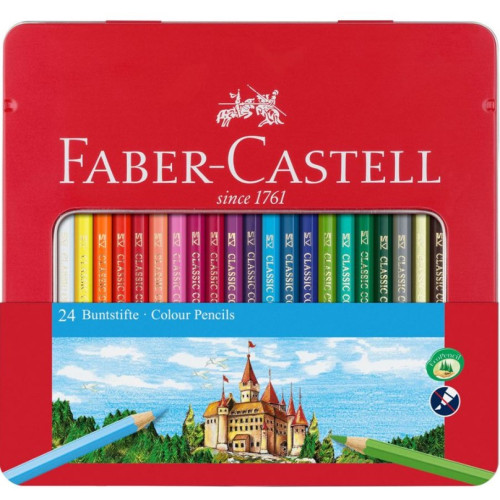 Карандаши цветные Faber-Castell Замок 24 цвета в металлической коробке, 115824