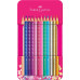 Цветные карандаши Faber-Castell Grip Sparkle 12 цветов в металлической коробке розового цвета, 201737