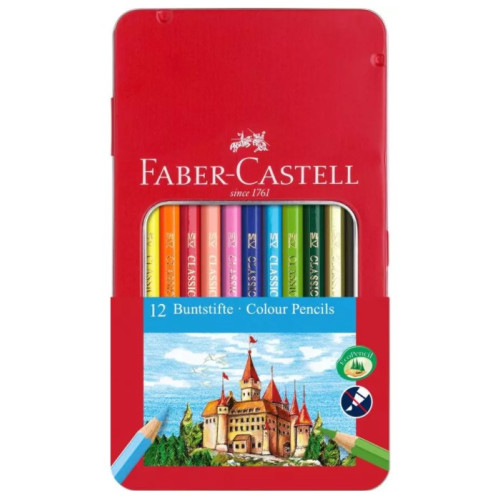 Карандаши цветные Faber-Castell 12 цветов Замок в металлической коробке, 115801