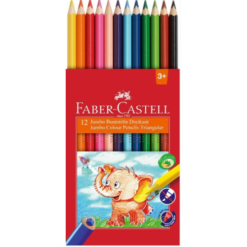 Карандаши цветные Faber-Castell jumbo утолщенные трехгранные 5.4 мм, 12 цветов , 116501