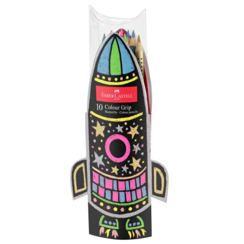 Набор цветных карандашей Faber-Castell Grip Ракета 10 цветов (5 неоновых + 5 металлик), 201643