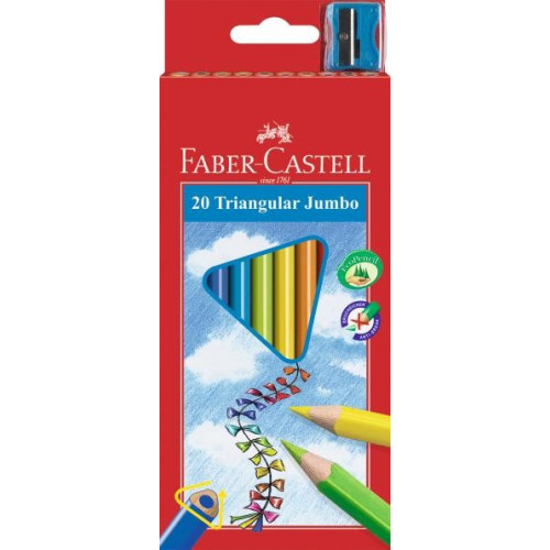 Карандаши цветные утолщенные Faber-Castell jumbo 20 цветов трехгранные + точилка, 116520