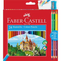 Карандаши цветные Faber-Castell 24 цвета Замок + 3 двухцветных карандаша + точилка, 110324