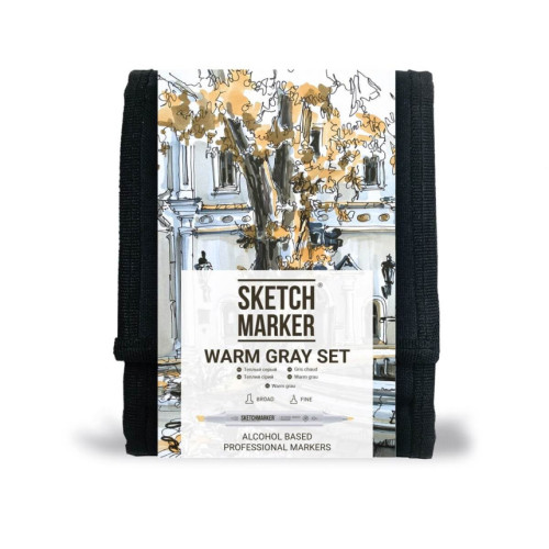Маркери SketchMarker набір 12 шт Warm Grey, Мокрий сірий, SM-12WMGR
