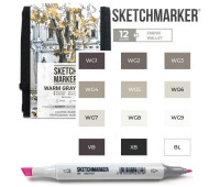 Маркеры SketchMarker набор 12 шт Warm Grey, Мокрый серый, SM-12WMGR