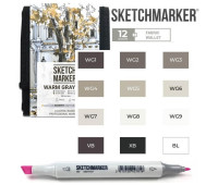 Маркери SketchMarker набір 12 шт Warm Grey, Мокрий сірий, SM-12WMGR