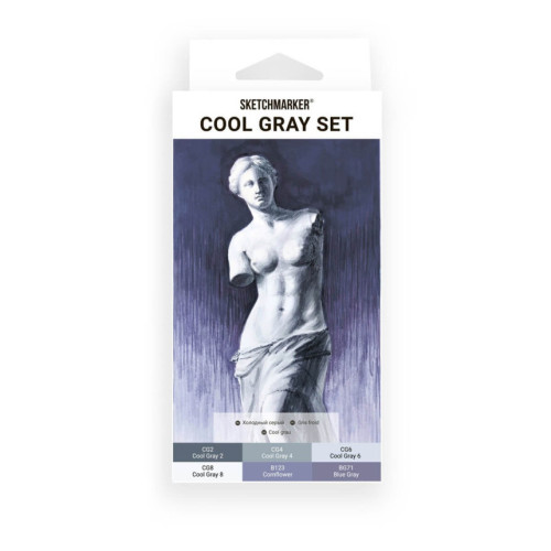Маркеры SketchMarker набор 6 шт, Cool Gray, Оттенки Серого SM-6CGR