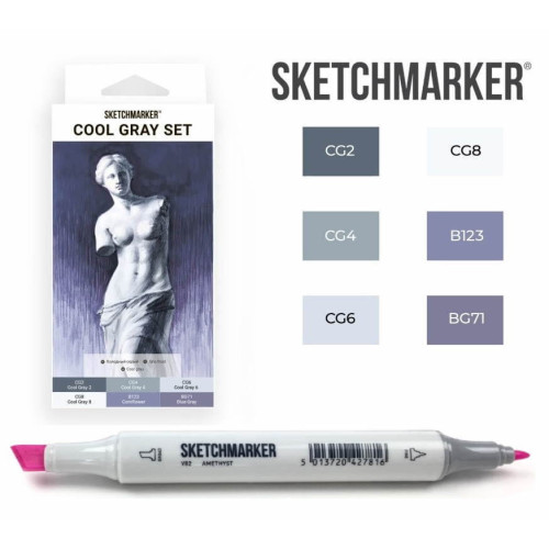 Маркеры SketchMarker набор 6 шт, Cool Gray, Оттенки Серого SM-6CGR