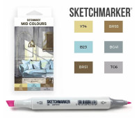 Маркеры SketchMarker набор 6 шт, Mid colours, Средние тона SM-6MID