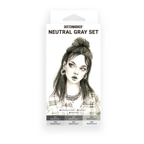 Маркеры SketchMarker набор 6 шт, Neutral Gray, Натуральные серые SM-6NTGR