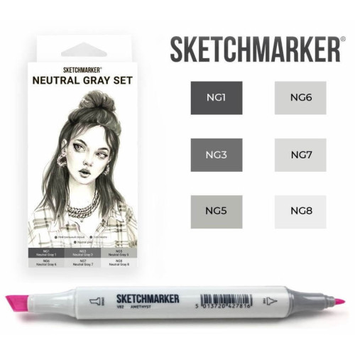Маркеры SketchMarker набор 6 шт, Neutral Gray, Натуральные серые SM-6NTGR