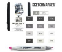 Маркеры SketchMarker набор 12 шт Neutral Grey, Натуральные серые, SM-12NTGR