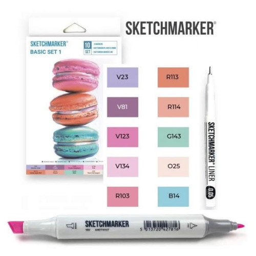 Маркеры SketchMarker Basic 1 Базовые цвета 1, 10 шт (линер + скетчбук), SM-10BAS1