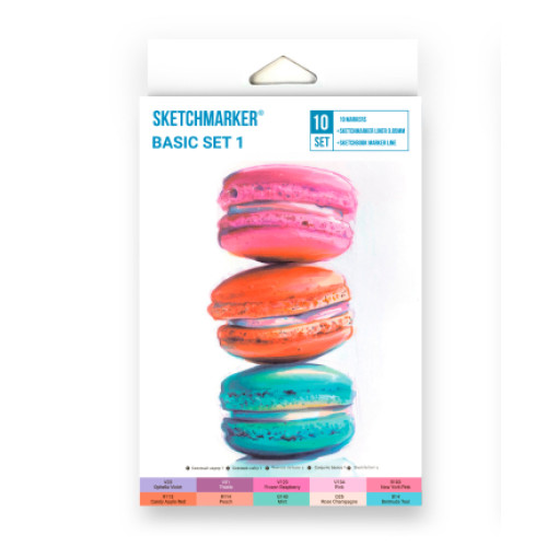 Маркеры SketchMarker Basic 1 Базовые цвета 1, 10 шт (линер + скетчбук), SM-10BAS1