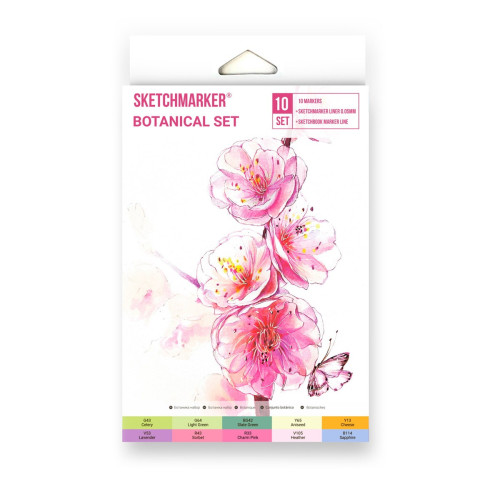 Маркеры SketchMarker Botanical, 10 шт (линер + скетчбук), SM-10BOTN