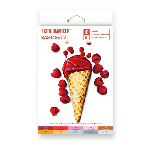 Маркеры SketchMarker Basic 2 Базовые цвета 2, 10 шт (линер + скетчбук), SM-10BAS2