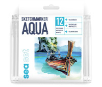 Акварельные маркеры набор SketchMarker Aqua Pro Sea, 12 цвет, SMA-12SEA