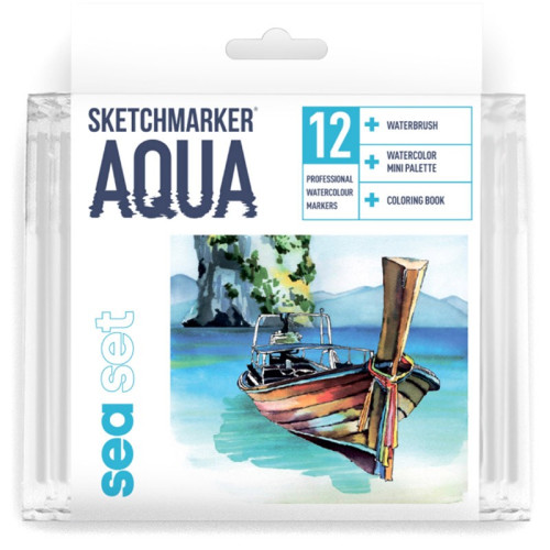 Акварельные маркеры набор SketchMarker Aqua Pro Sea, 12 цвет, SMA-12SEA
