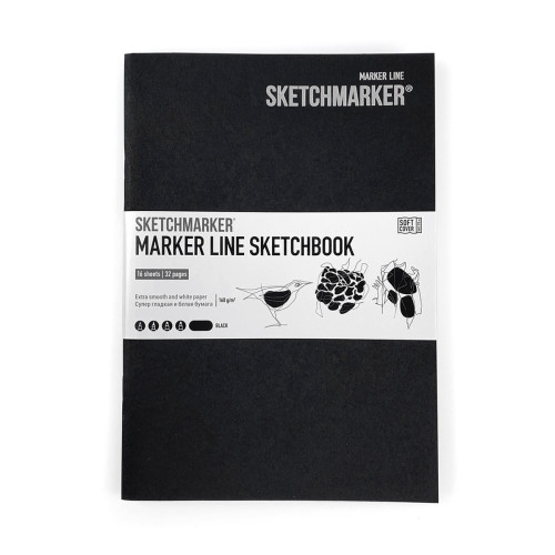 Скетчбук SketchMarker А5 16 листов, 160 г, черный, MLSSM / BLACK