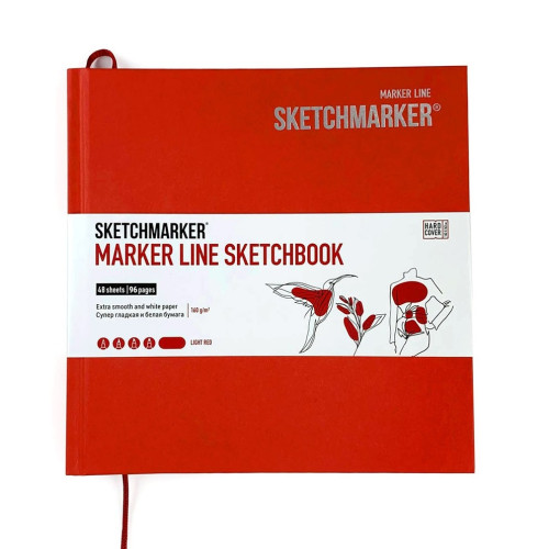 Скетчбук SketchMarker 163х163 мм 48 л 160 г, твердый переплет, Бледно-красный, MLHSQ / LRED