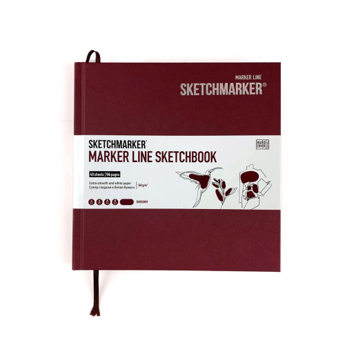 Скетчбук SketchMarker 163х163 мм 48 л 160 г, твердый переплет, Винный, MLHSQ / BURG