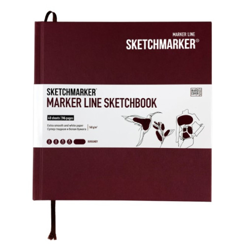 Скетчбук SketchMarker 163х163 мм 48 л 160 г, тверда обкладинка, Винна, MLHSQ / BURG