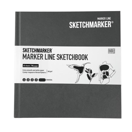 Скетчбук SketchMarker 163х163 мм 48 л 160 г, твердый переплет, Угля, MLHSQ / CHARC