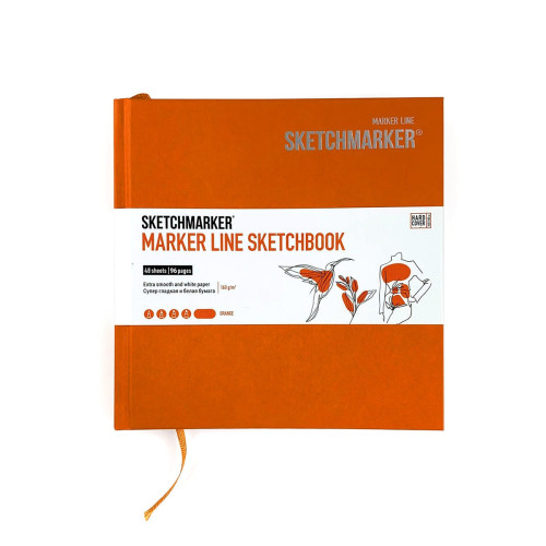 Скетчбук SketchMarker 163х163 мм 48 л 160 г, твердый переплет, Оранжевый, MLHSQ / ORAN