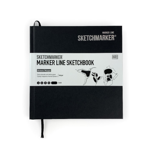 Скетчбук SketchMarker 163х163 мм 48 л 160 г, твердый переплет, Черный, MLHSQ / BLACK