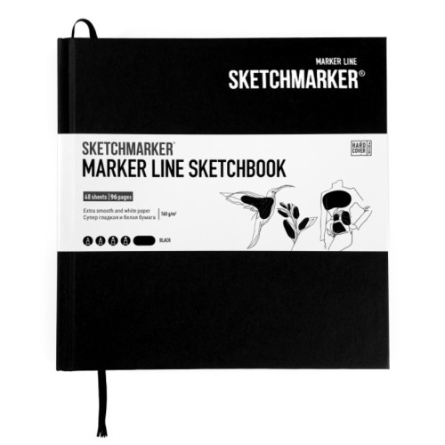 Скетчбук SketchMarker 163х163 мм 48 л 160 г, тверда обкладинка, Чорна, MLHSQ / BLACK