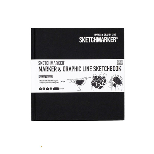 Скетчбук SketchMarker Marker Graphic 163х163 мм 48 л 180 г, твердый переплет Черный, MGLHSQ / BLACK