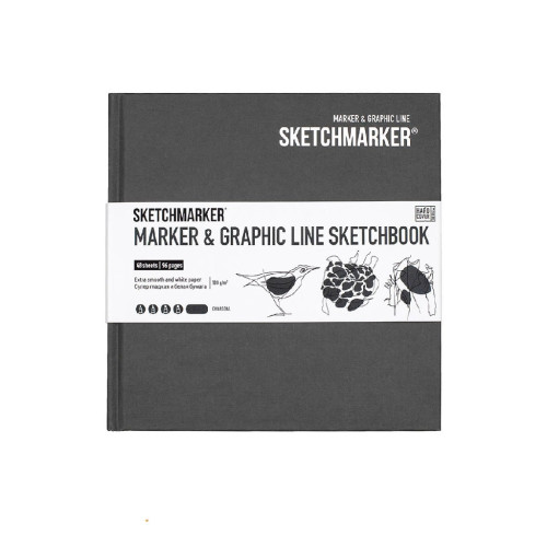 Скетчбук SketchMarker Marker Graphic 163х163 мм 48 л 180 г, твердый переплет Угля, MGLHSQ / CHARC