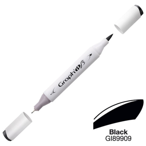 Двусторонний маркер Graphit Brushmarker, Черный - 9909 арт GI89909