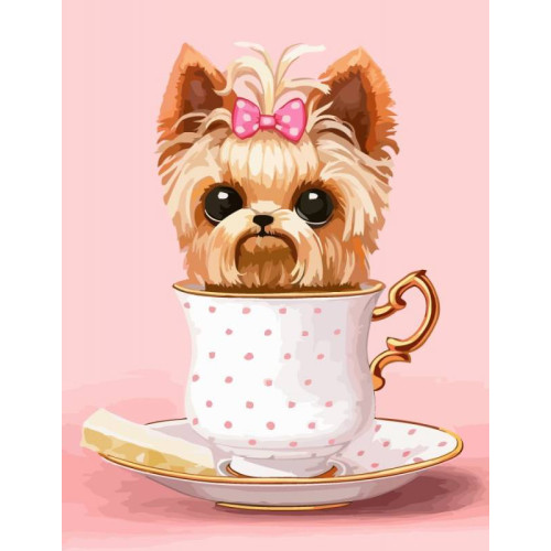 Картина по номерам, набор Cute Dog in a Cup, 35х45 см, ROSA START