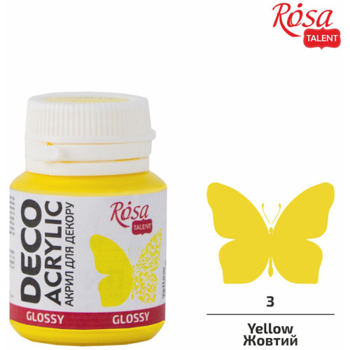 Акрил для декора, Желтый, глянцевый, 20 мл, ROSA TALENT (21003)