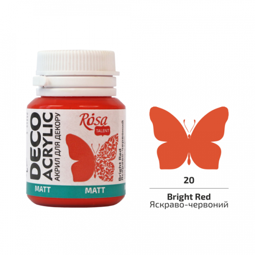 Акрил для декору, Яскраво-червоний, матовий, 20 мл, ROSA TALENT (20020)