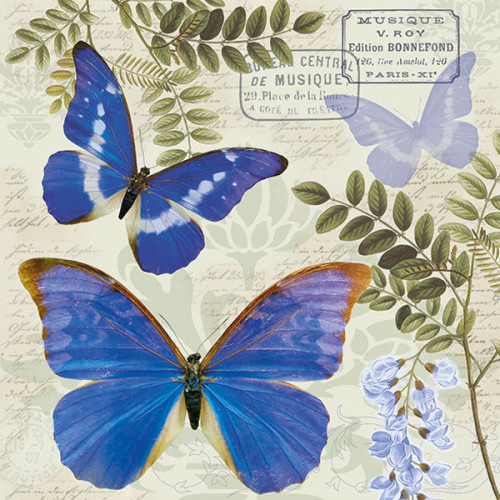 Декупажные салфетки Синяя бабочка 33х33 см 18,5г/м2 20 шт Ambiente