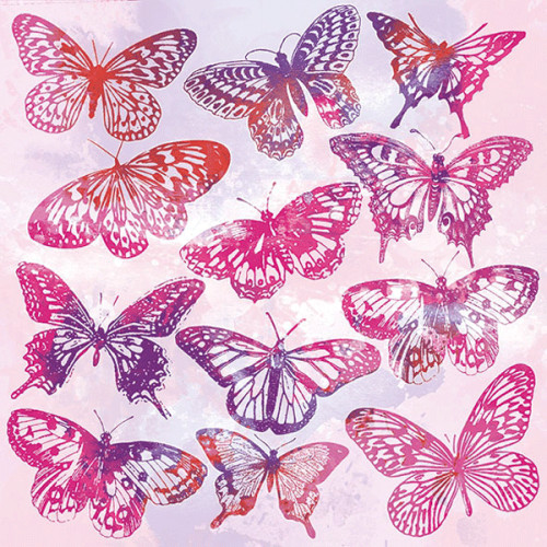 Декупажные салфетки Бабочки акварельные розовые 33х33 см 18,5 гм2 20 шт Ambiente