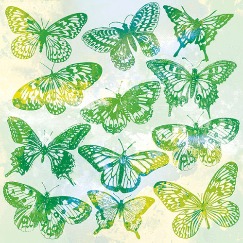 Декупажні серветки Метелики акварельні зелені 33х33 см 18,5г/м2 20 шт Ambiente