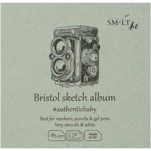 Альбом для ескізів AUTHENTIC Baby (Bristol) 9х9см 185г/м2 32л білий та гладкий папір SMILTAINIS (FB-32(185)/9)