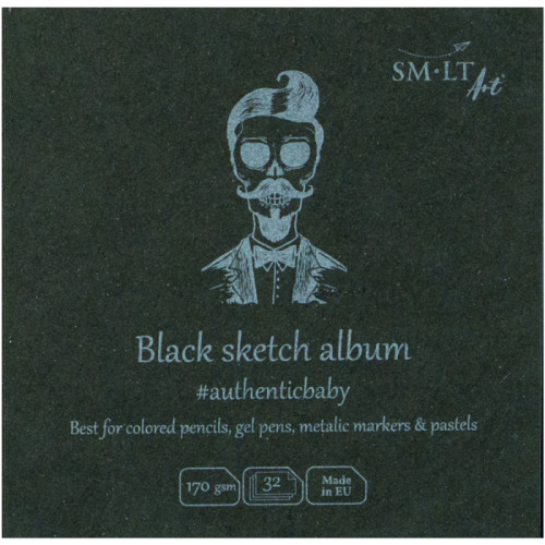 Альбом для рисунка AUTHENTIC Baby (black) 9х9см 170г/м2 32л черная бумага SMILTAINIS (FB-32(170)-9/B)