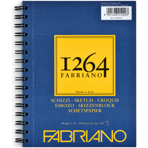 Альбом на спирали для рисунка и эскизов 1264 А5, 90г/м2, 60л, слоновая кость, Fabriano (19100634)